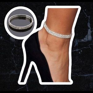 ✅- 3-Row Sparkly Rhinestone Stretch Tennis Anklet